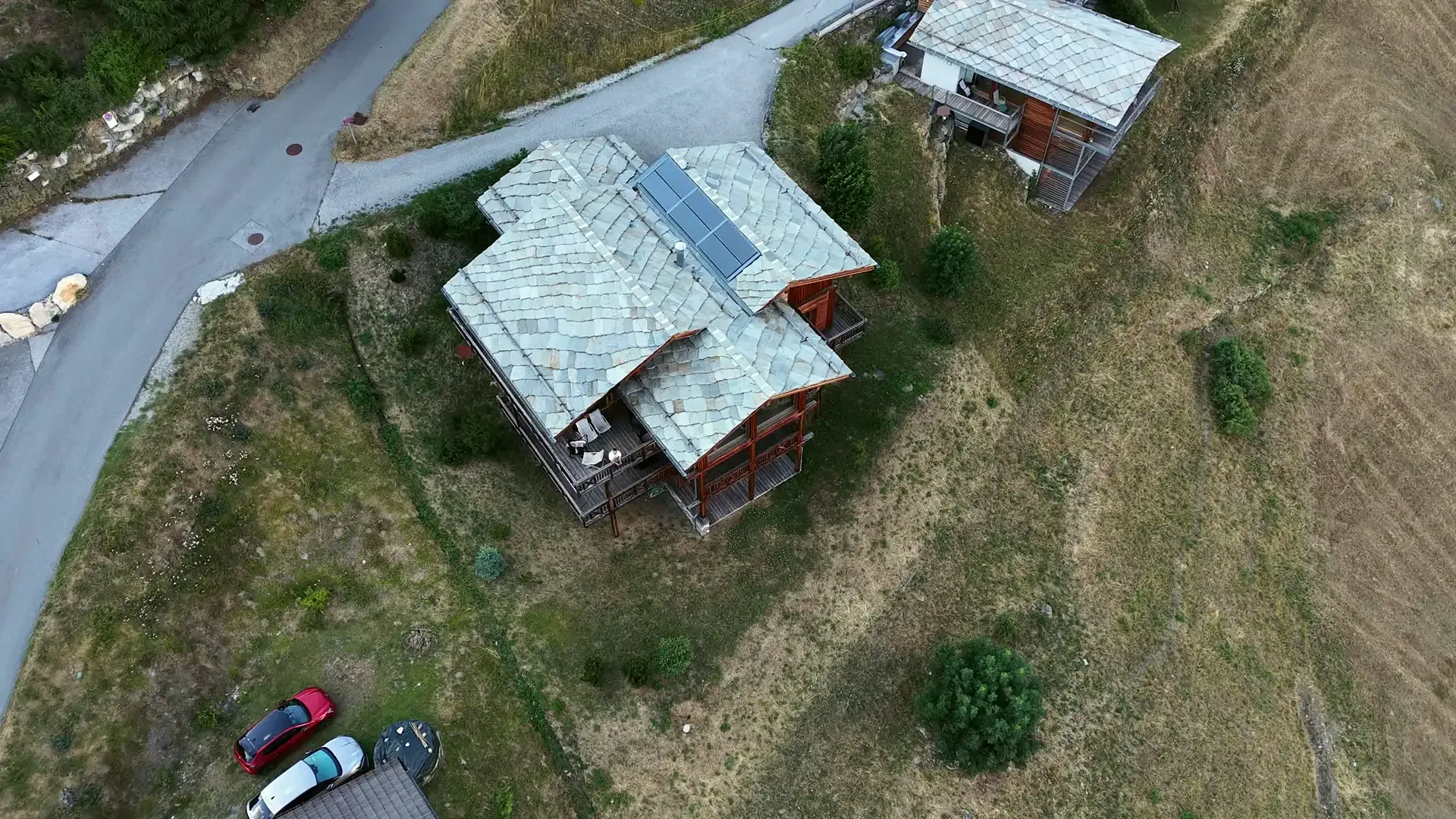 The chalet from our drone in summer