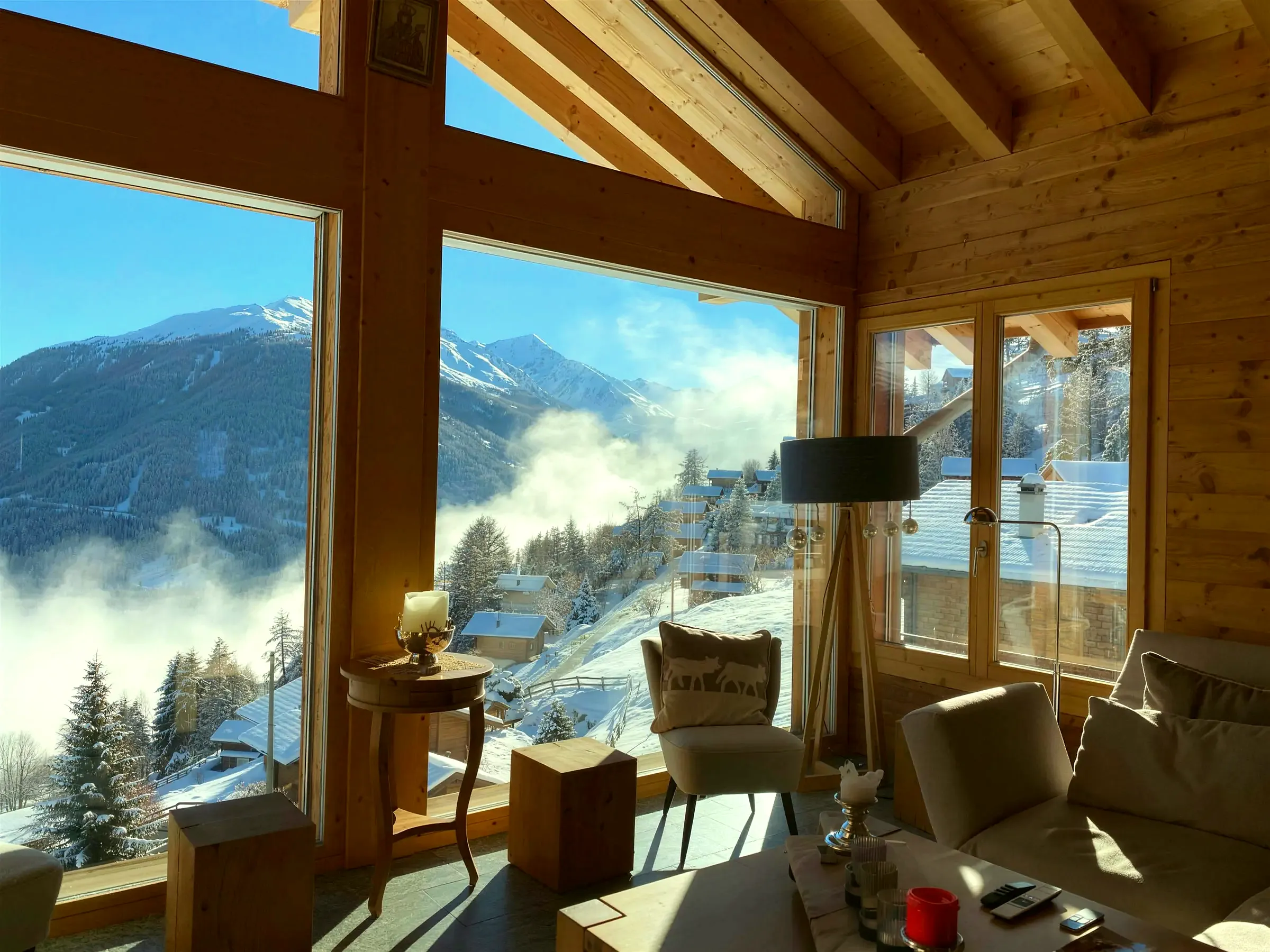 Window corner of the living room above the clouds